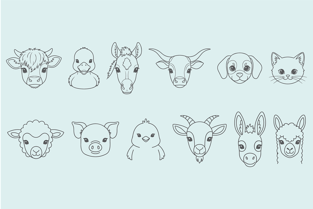 Adorable Baby Farm Animal Icon Set, an Outline Icon by MkStudio (Photo 2 of 2)