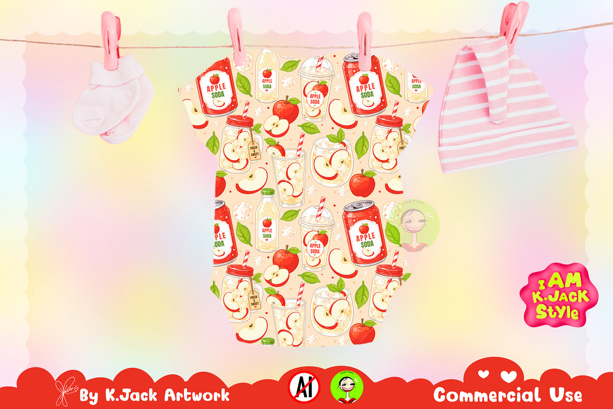 Cute Apple Soda Drink Seamless, a Background Graphic by K.JackArtwork (Photo 5 of 8)