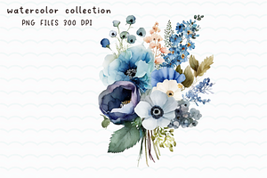 Watercolor Blue Flowers Sublimation