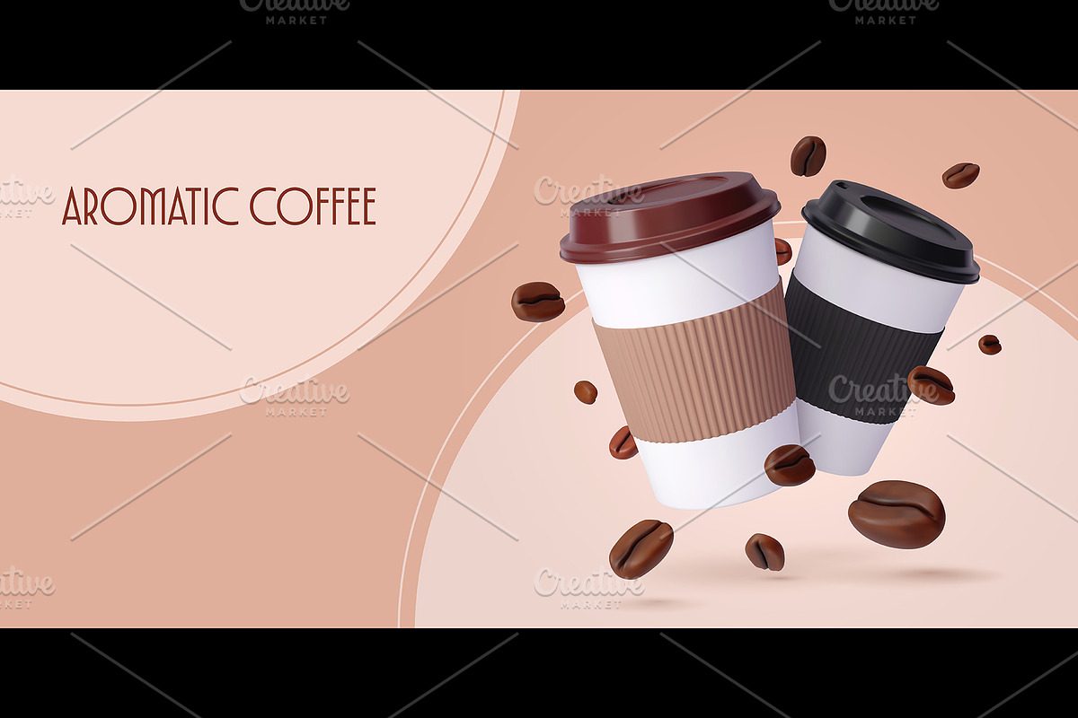 3d coffee paper cups and beans, a Food Illustration by Buch&Bee (Photo 3 of 3)
