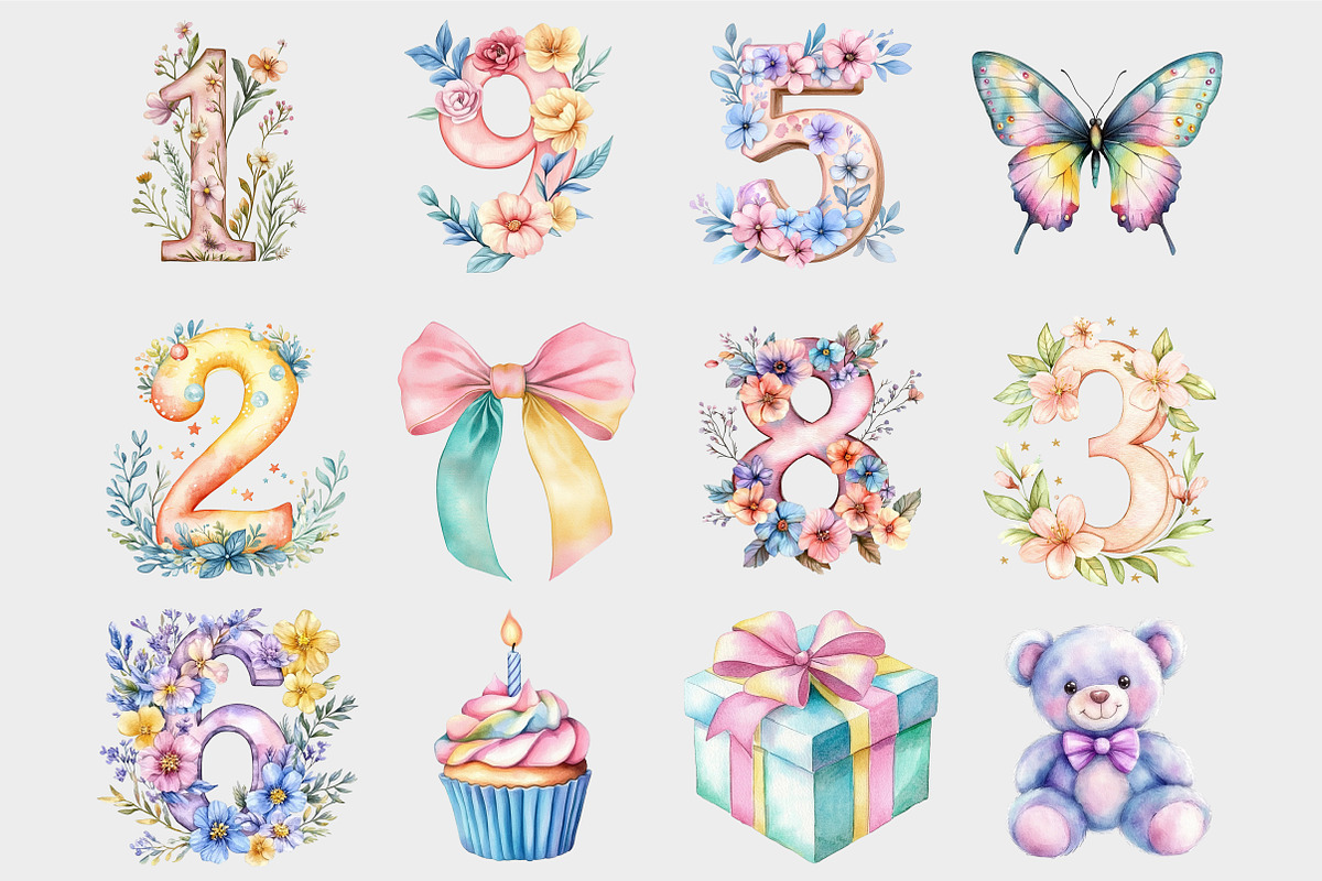 Watercolor Pastel Birthday Clipart, a Seasonal Illustration by Design Market (Photo 5 of 5)