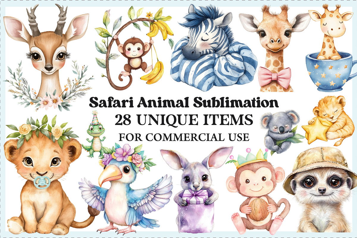 Cute Safari Animal Sublimation PNG, an Illustration by Craft Nest (Photo 1 of 5)