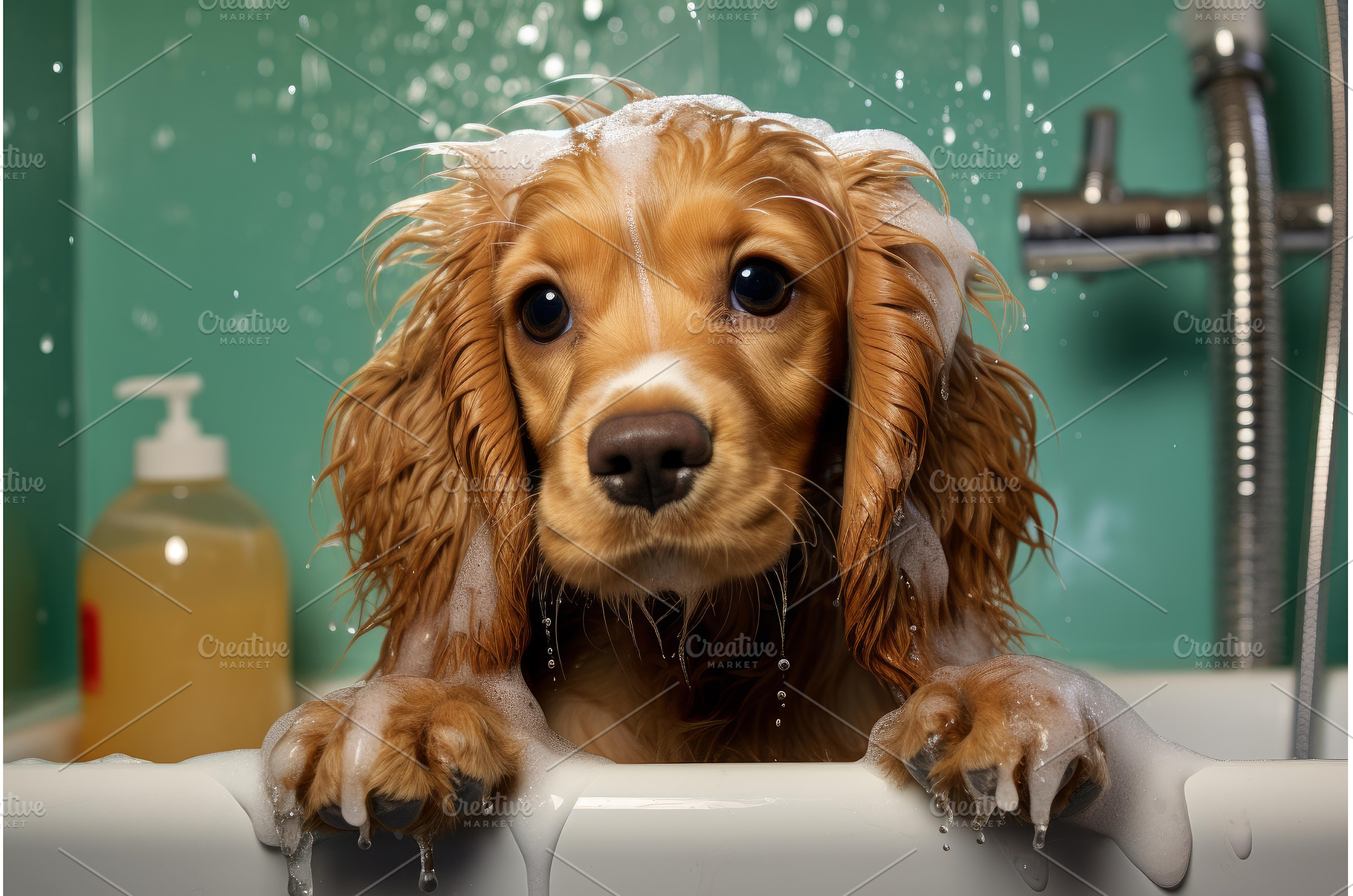 Puppy dog foam shampoo bath, an Animal Photo by Ylivdesign