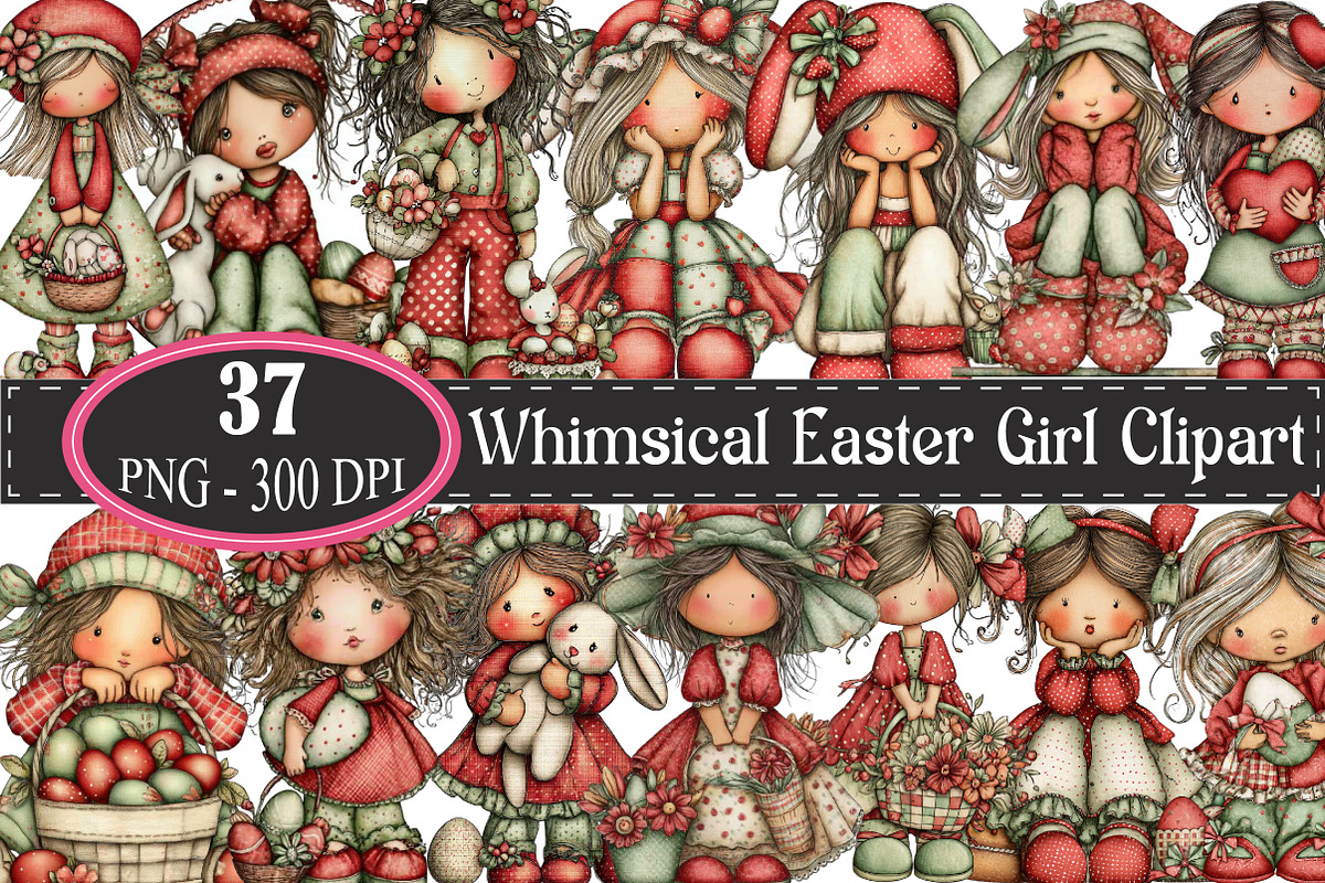 Whimsical Easter Girl Clipart, an Illustration by designcity5 (Photo 1 of 5)