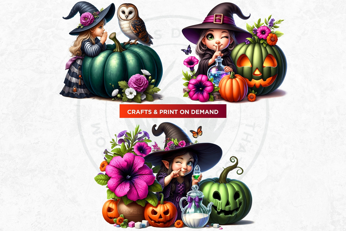 Playful Halloween witches cliparts, a Seasonal Illustration by ThatsDesignArt (Photo 8 of 10)