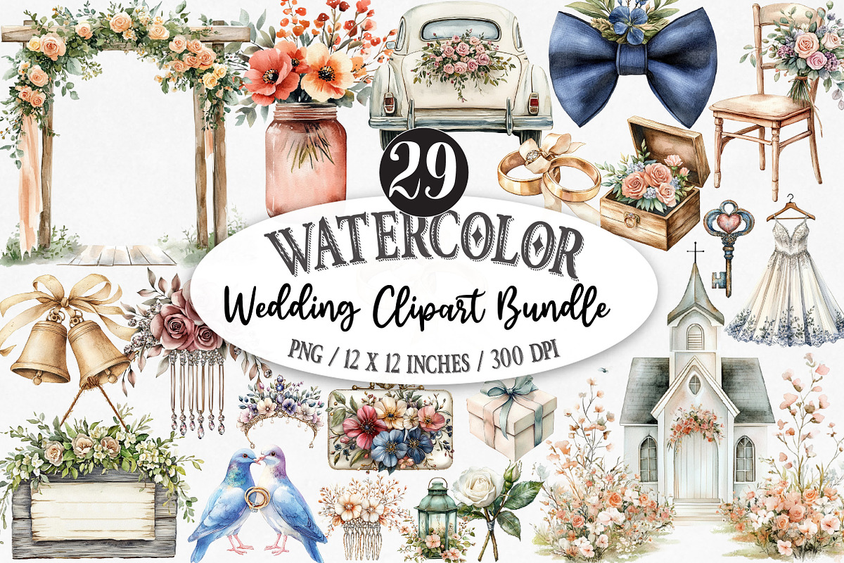 Wedding Clipart Bundle, an Illustration by Designking (Photo 1 of 5)