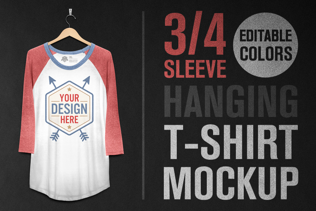 Hanging 3/4 Sleeve T-Shirt Mockup, a Shirt Mockup by graphiklee (Photo 1 of 3)