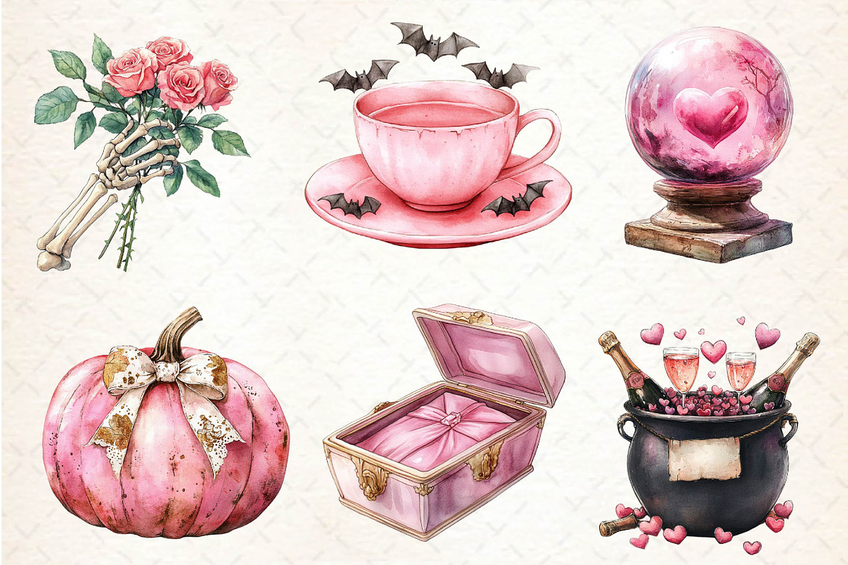 Pink Halloween Witch Wedding Clipart, an Illustration by Dream Creation (Photo 4 of 7)