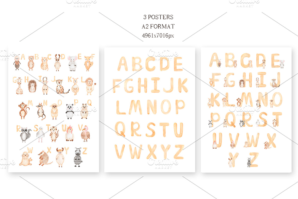 Watercolor Animal Alphabet, an Education Illustration by MayaNavits (Photo 3 of 7)