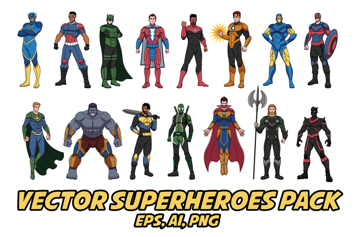 Vector Superheroes Pack, an Illustration by Andres M Rodriguez (Photo 1 of 2)