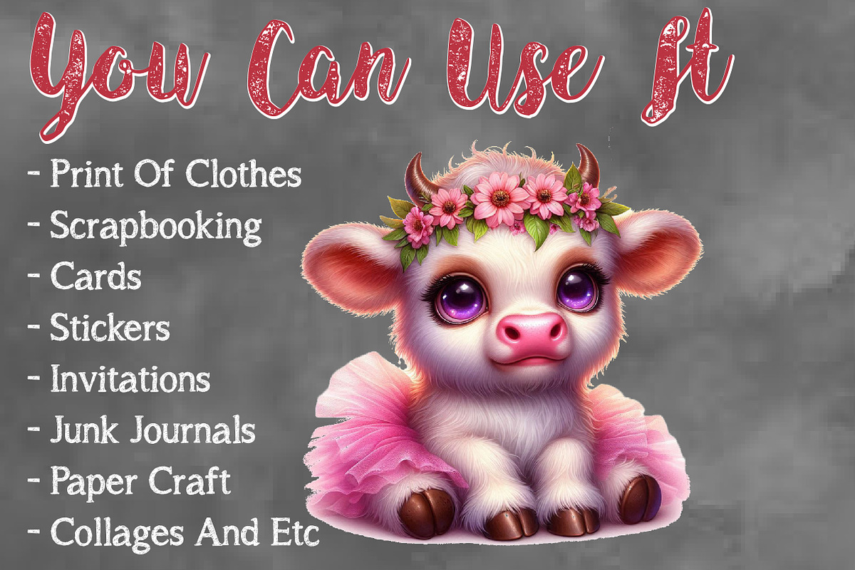 Watercolor Cute Pink Cows clipart, a Seasonal Illustration by Craft Nest (Photo 3 of 6)