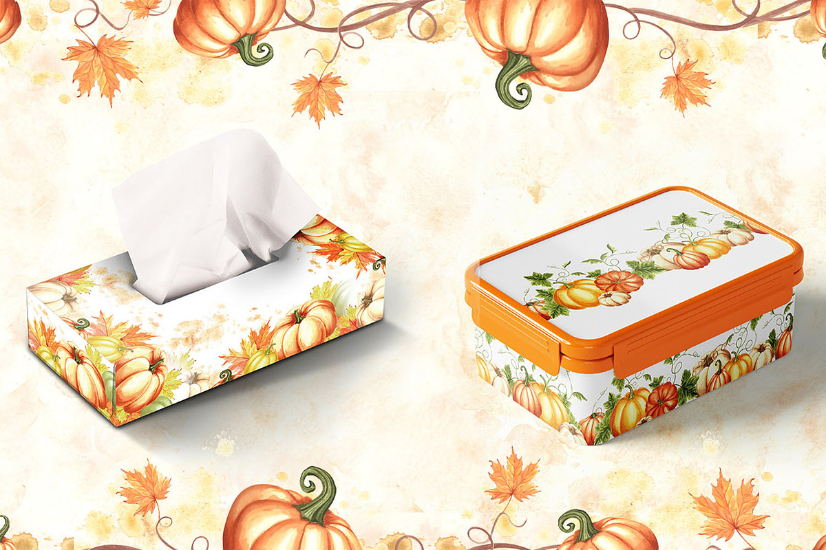 Autumn pumpkins watercolor clipart, a Decorative Illustration by susie-p-art (Photo 10 of 17)