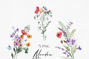 Watercolor Modern Meadow Flowers