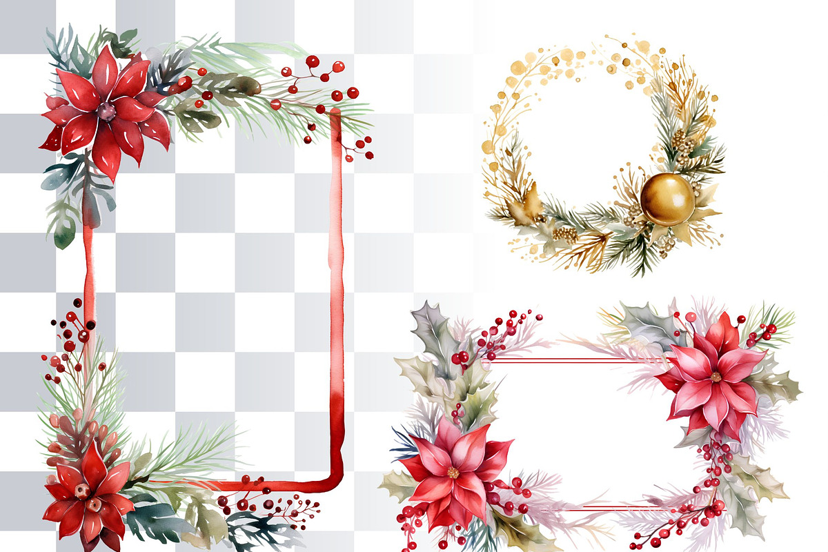 Christmas Frames, Wreath Clipart, a Seasonal Illustration by Loony Dream Designs (Photo 3 of 4)