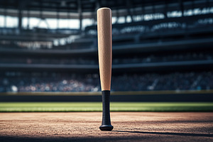 Baseball bat on blurred stadium background, a Sports & Recreation Photo by AlyaAnd