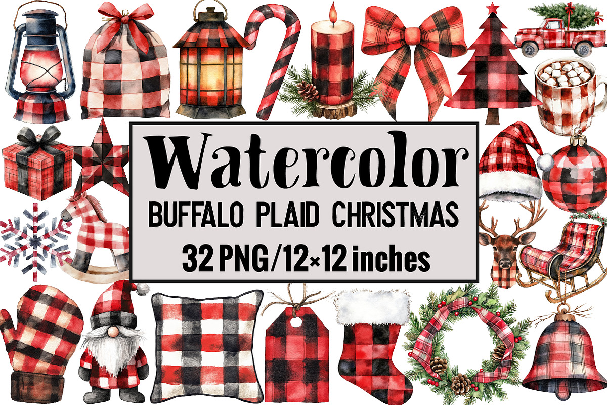 Buffalo Plaid Christmas Clipart, an Illustration by Design Market (Photo 1 of 3)
