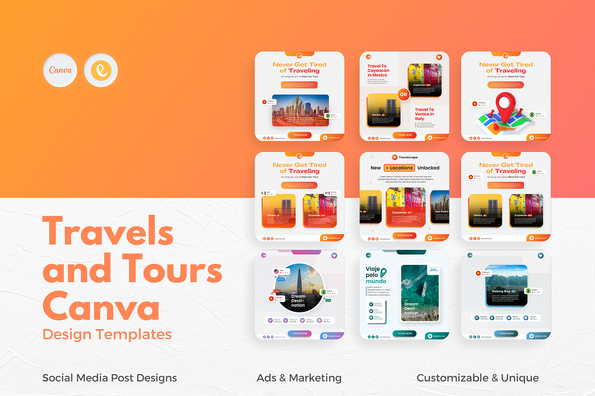 Travels Canva Design Templates, a Social Media Template by Exceptionalways (Photo 3 of 40)