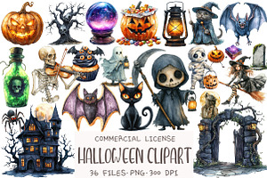 Watercolor Halloween Clipart Bundle, an Illustration by OK Design