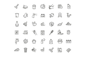 Cleaning service outline icons, an Outline Icon by Tettygreen