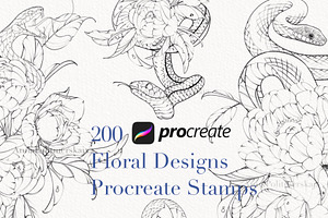 Procreate Snake stamps with flowers., a Brush Add-On by AnnaPolitmerskaja