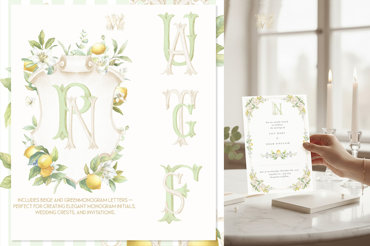 Lemon Lily Wedding Watercolor Bundle, a Decorative Illustration by WonderWonder (Photo 3 of 13)