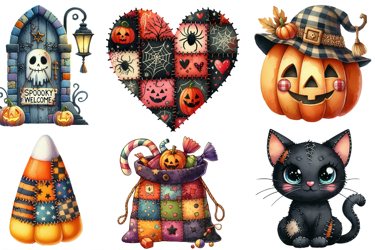 Patchwork Halloween Sublimation PNG, an Illustration by Designking (Photo 3 of 4)