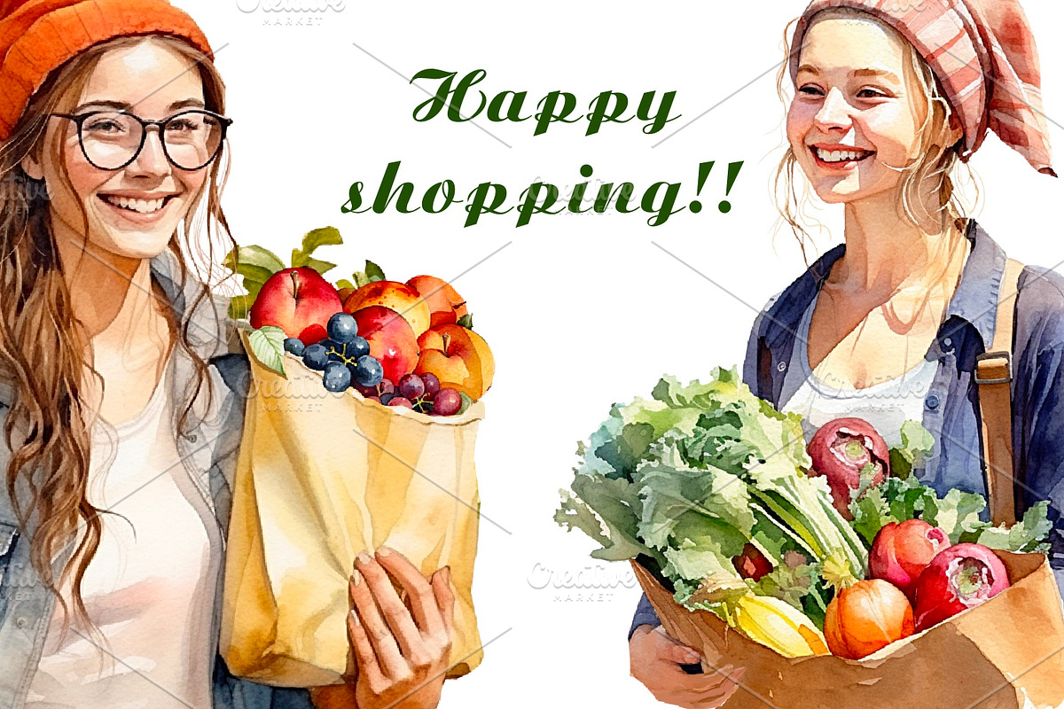 Farmer's market, watercolor clipart, a Food Illustration by AkvarelRiver (Photo 7 of 7)