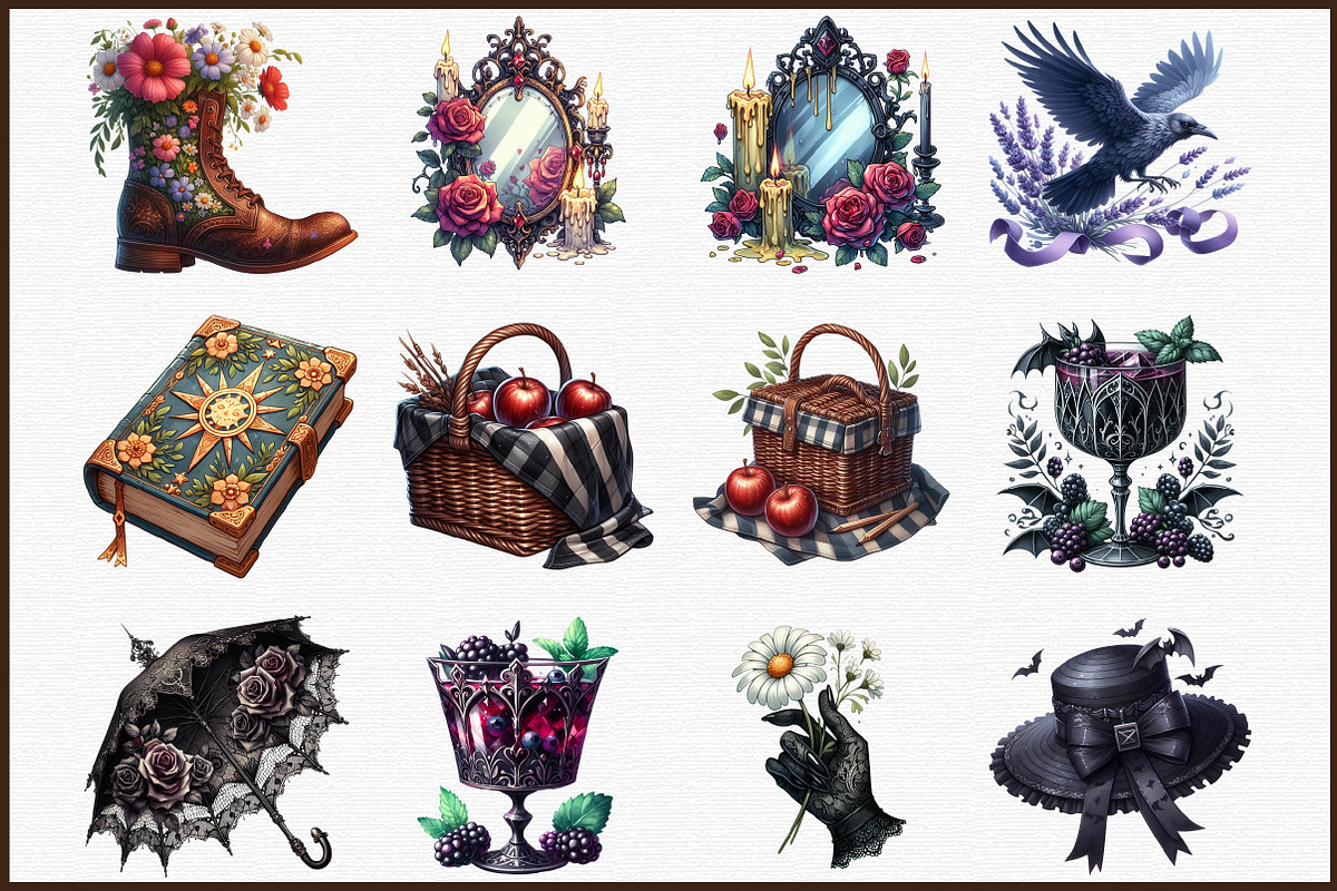 Watercolor Gothic Summer Clipart, an Illustration by Sublimation Artist (Photo 3 of 6)