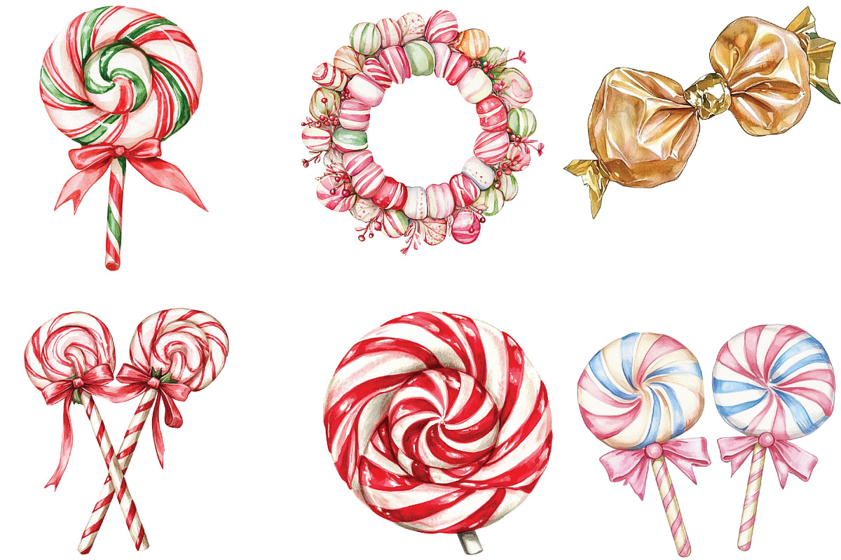 Vintage Christmas Candy Clipart, an Illustration by CraftArtStudio (Photo 3 of 6)