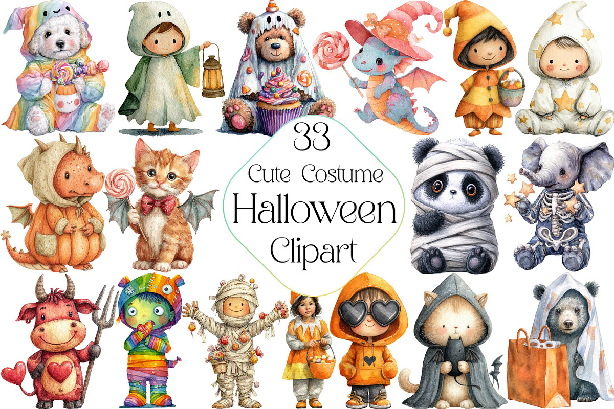 Cute Costume Halloween Clipart, an Illustration by DreamPrint404 (Photo 1 of 5)