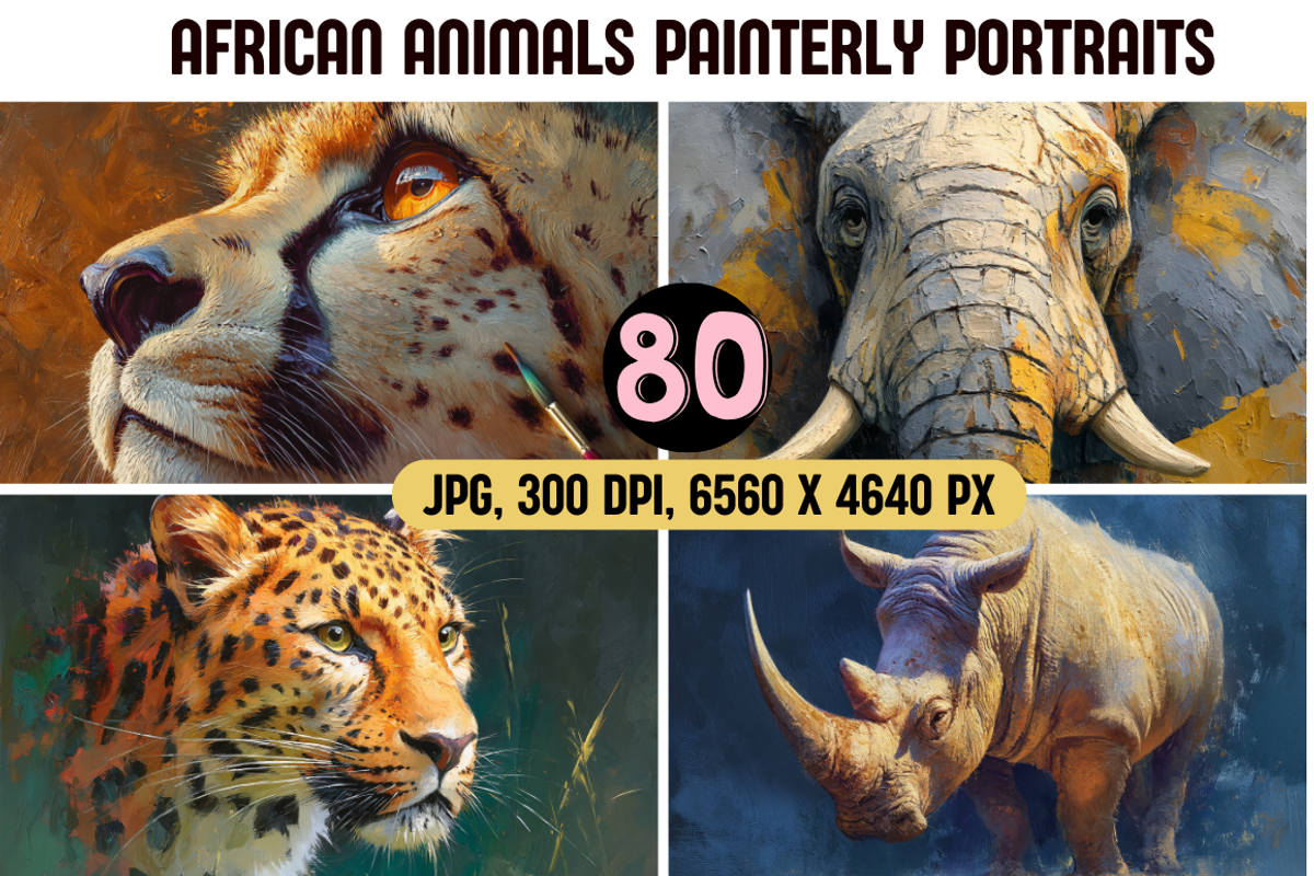 Painterly African Animal Portraits, an Animal Illustration by PrintHaven Designs (Photo 1 of 11)