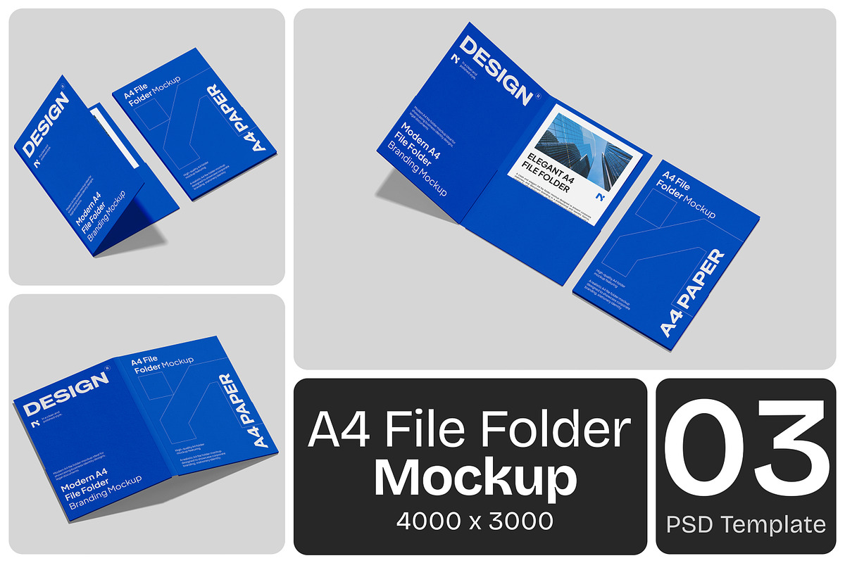 A4 File Folder Mockup, a Merchandise Mockup by Permadi Creative