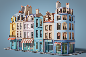 Cartoon city facades, an Architecture 3D Model by happy brush