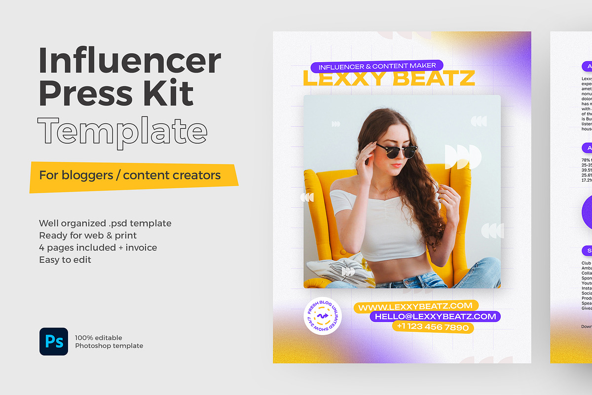 Influencer Press Kit Template, a Resume Template by vinyljunkie (Photo 1 of 8)