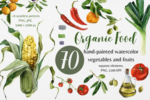 Organic Food: Watercolor Vegetables