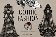Gothic Fashion Illustration Set, an Object Graphic by Yevheniia (Thumbnail 1 of 7)