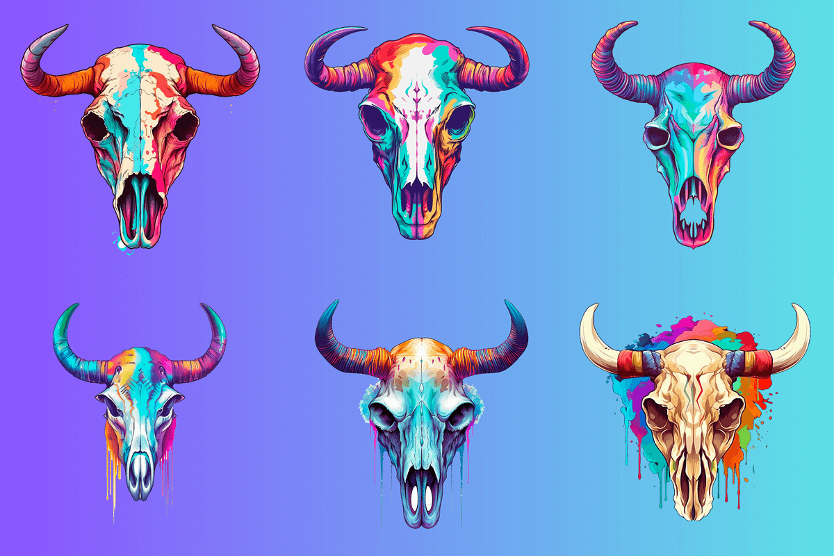 Cow Skulls Vector Illustrations, a Decorative Illustration by TheBlackPixelCo (Photo 3 of 9)