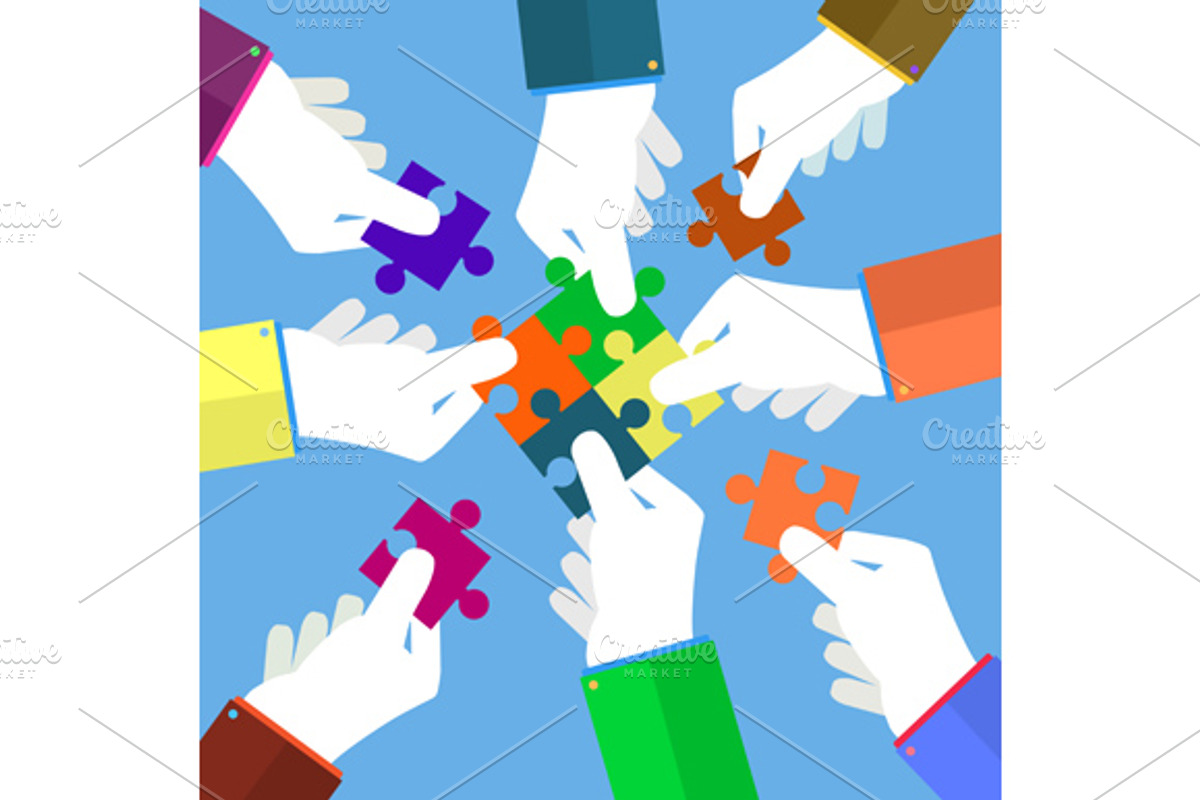 Businessmans Assembling Jigsaw