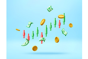 3D Candlestick chart with flying, a Finance Illustration by Abscent