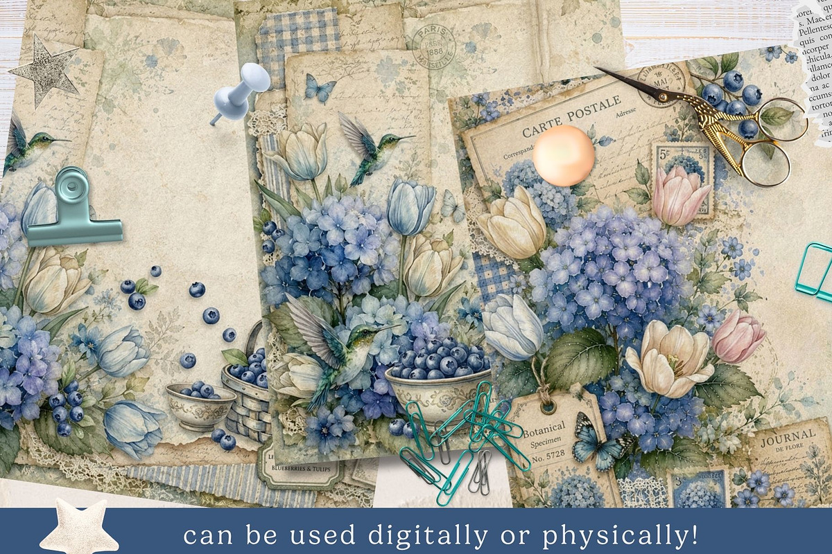 Vintage Hydrangea Junk Journal Kit, an Object Graphic by Traveling Designer (Photo 3 of 6)