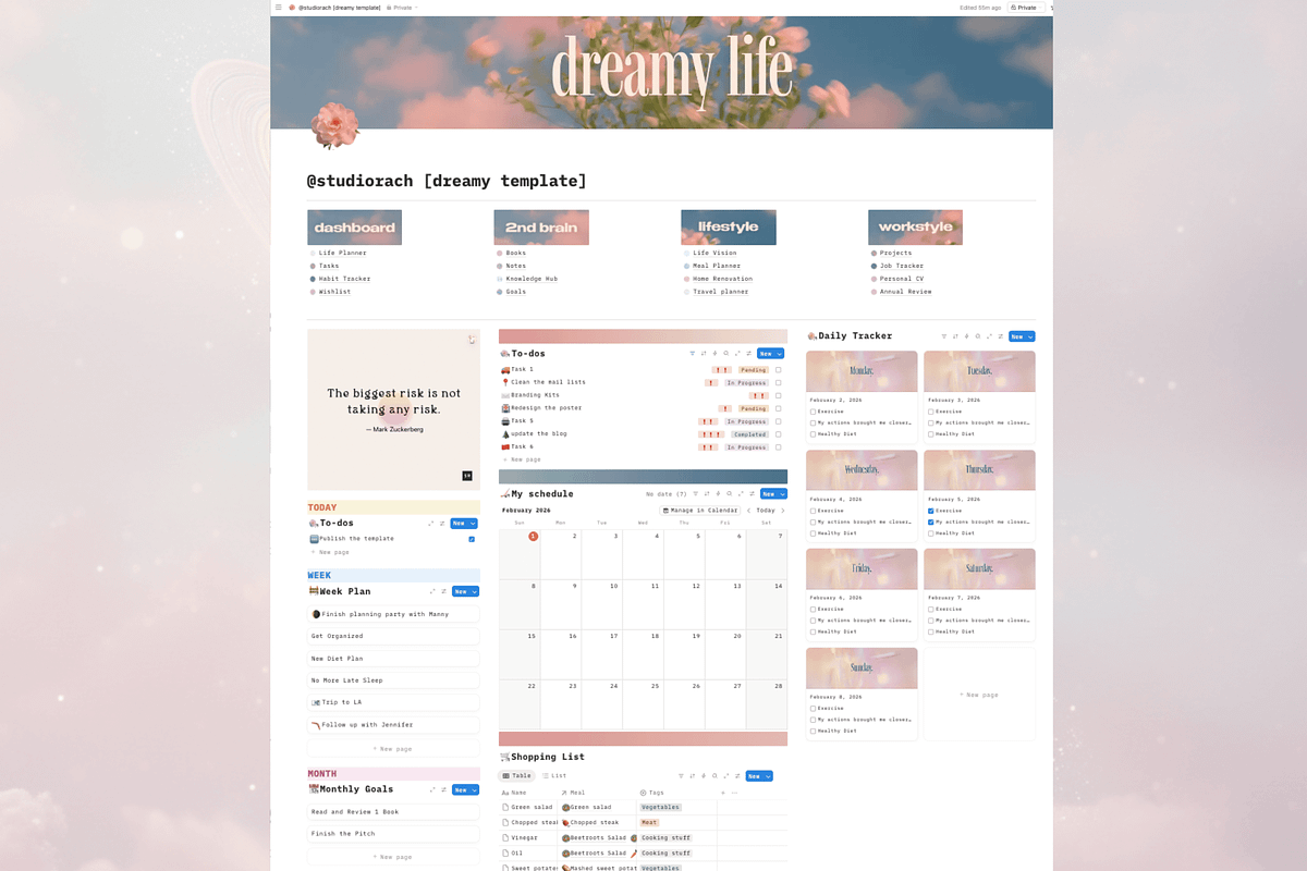 Dreamy Life Planner Notion Template, an App Template by studiorach (Photo 6 of 10)