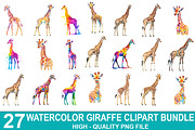 Watercolor Giraffe Clipart Bundle, an Illustration by crative8112 (Thumbnail 1 of 8)