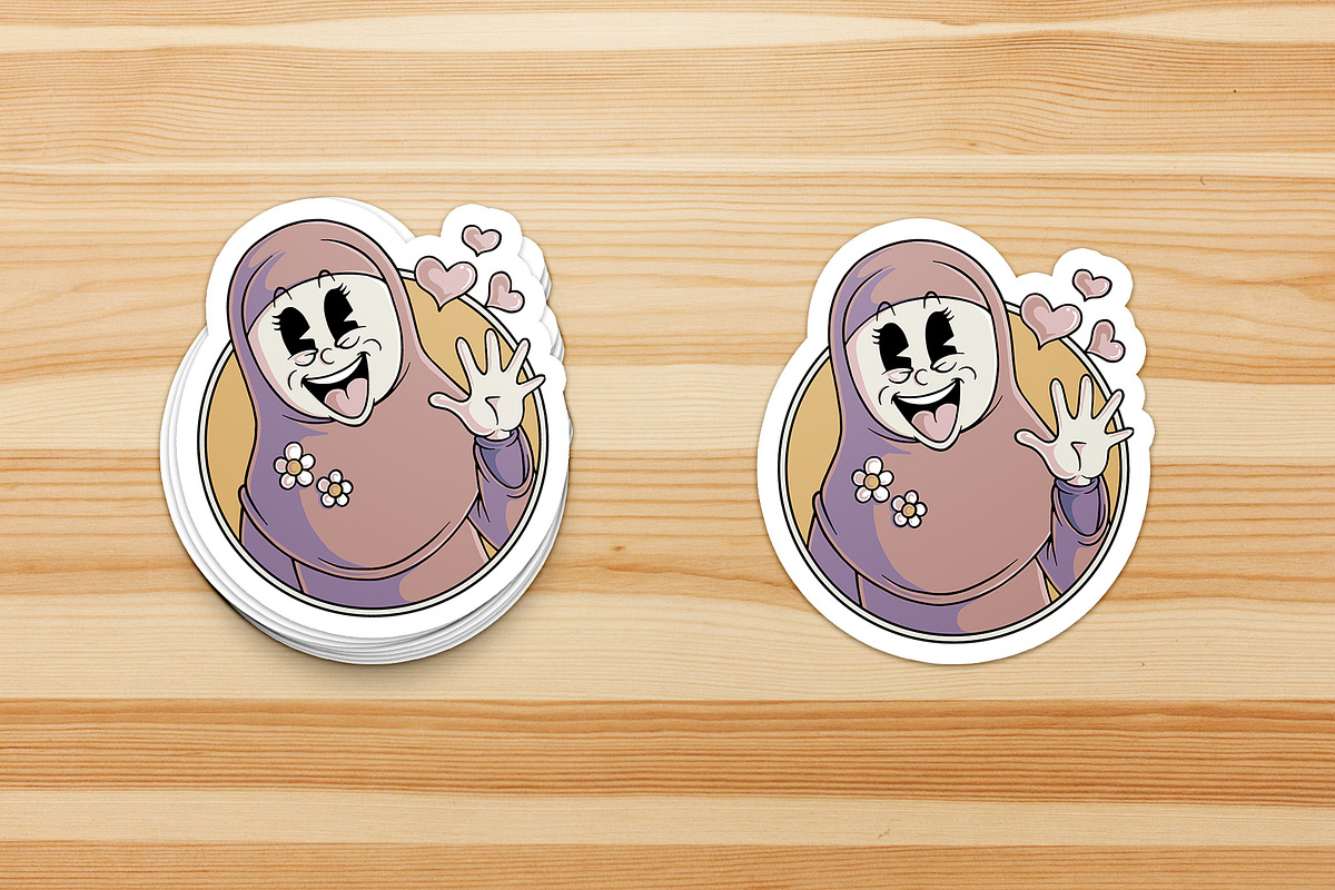 Retro Cartoon Cute Hijab Girl Waving, an Object Graphic by Judsart (Photo 3 of 3)