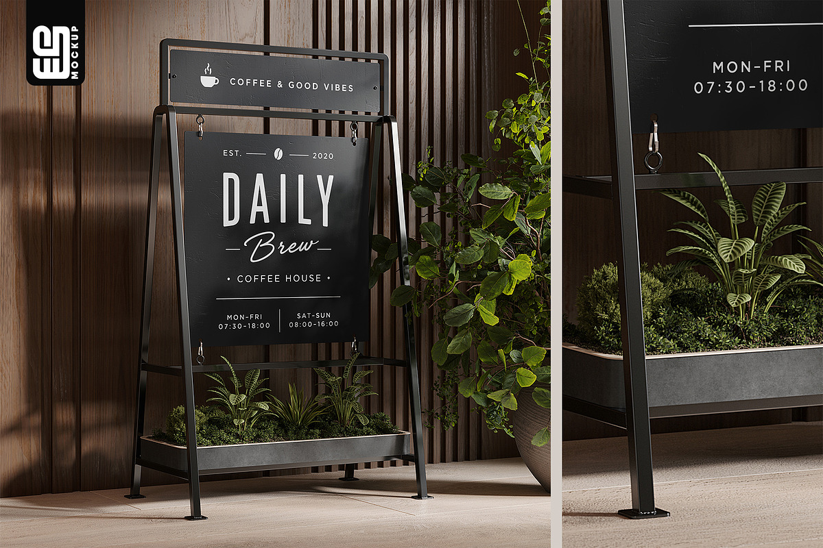 Sidewalk Café Planter Sign Mockup, an Advertising Mockup by SD Mockup (Photo 2 of 4)