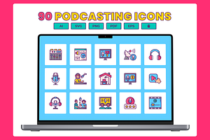 90 Podcasts Icon Set Icons, a Solid Icon by Flat Icons