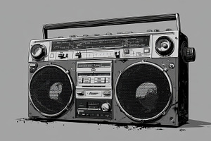 Vintage boombox on a gray background, a Photo by Beautiful things