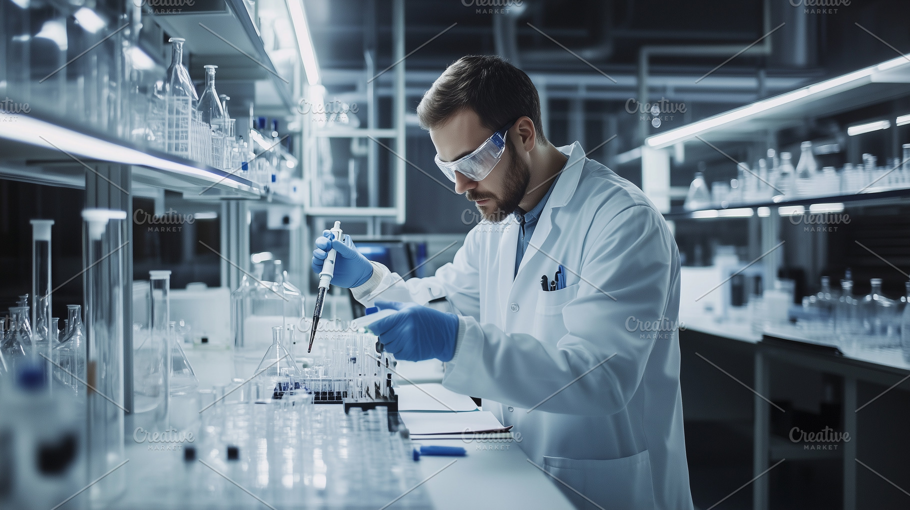 Scientist in protective glasses and, a Health & Medical Photo by MistyDay