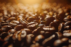 Background of roasted coffee beans with sunlights, a Food & Drink Photo by AlyaAnd