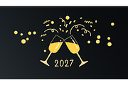 Two golden champagne glasses, a Seasonal Illustration by sceptical cactus (Thumbnail 1 of 3)
