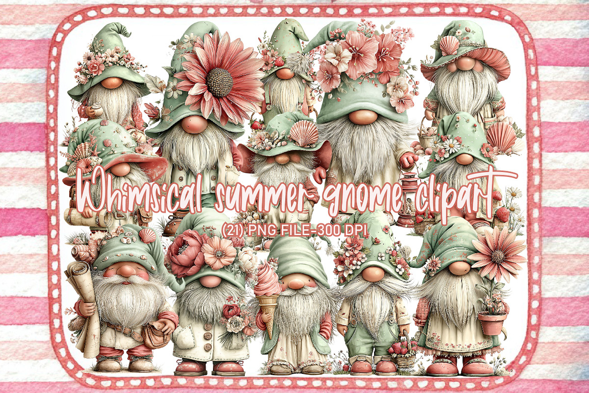 Whimsical summer gnome clipart, an Illustration by Designworld (Photo 1 of 5)